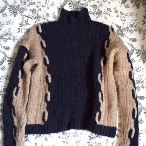 *LIKE NEW* Noisy May Ebba Colourblock Cable-knit Sweater (navy/camel) - Picture 2 of 5
